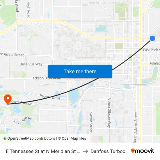 E Tennessee St at N Meridian St Eb to Danfoss Turbocor map