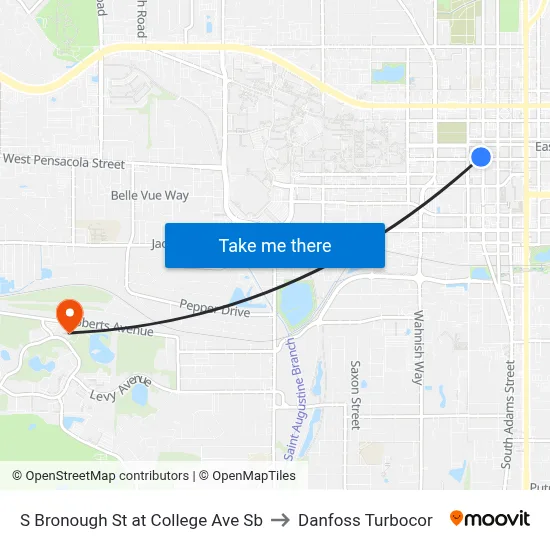 S Bronough St at College Ave Sb to Danfoss Turbocor map