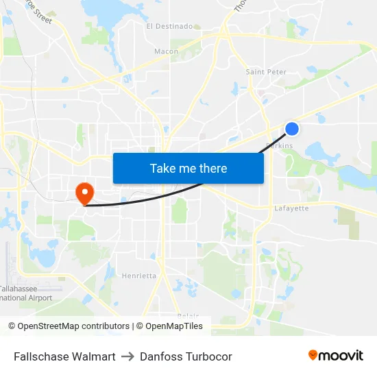 Fallschase Walmart to Danfoss Turbocor map