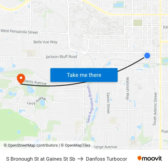 S Bronough St at Gaines St Sb to Danfoss Turbocor map