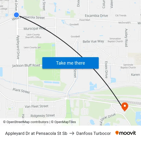 Appleyard Dr at Pensacola St Sb to Danfoss Turbocor map