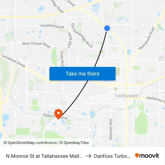 N Monroe St at Tallahassee Mall Nb to Danfoss Turbocor map