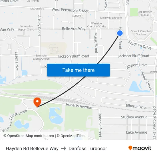 Hayden Rd Bellevue Way to Danfoss Turbocor map