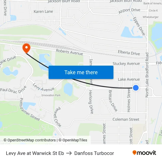 Levy Ave at Warwick St Eb to Danfoss Turbocor map