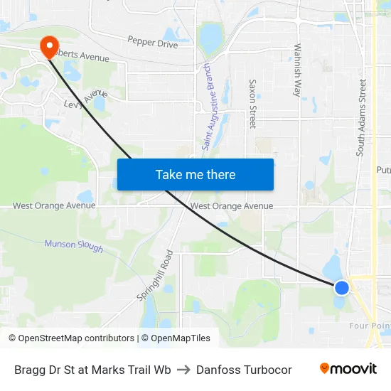Bragg Dr St at Marks Trail Wb to Danfoss Turbocor map