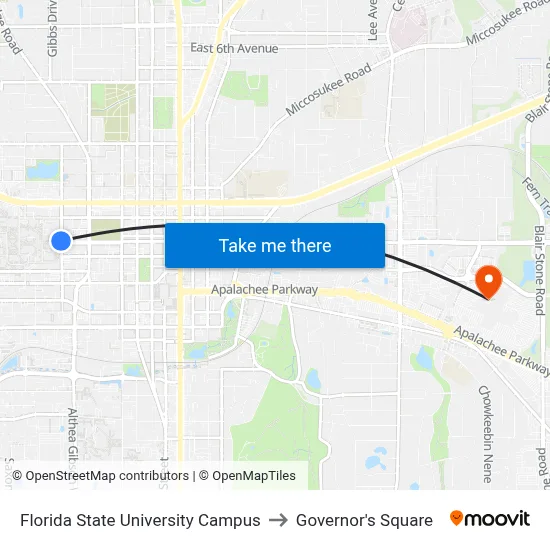 Florida State University Campus to Governor's Square map
