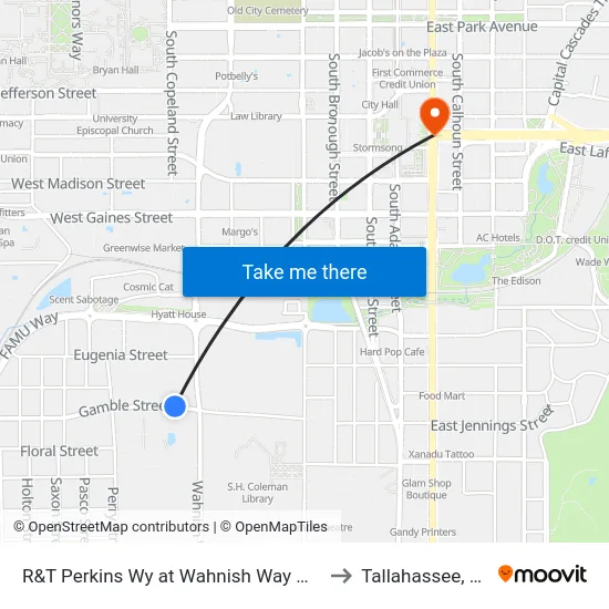 R&T Perkins Wy at Althea Gibson Way Wb to Tallahassee, FL map