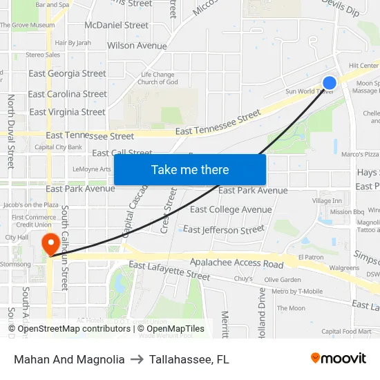 Mahan And Magnolia to Tallahassee, FL map