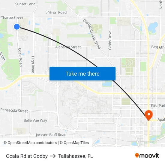 Ocala Rd at Godby to Tallahassee, FL map