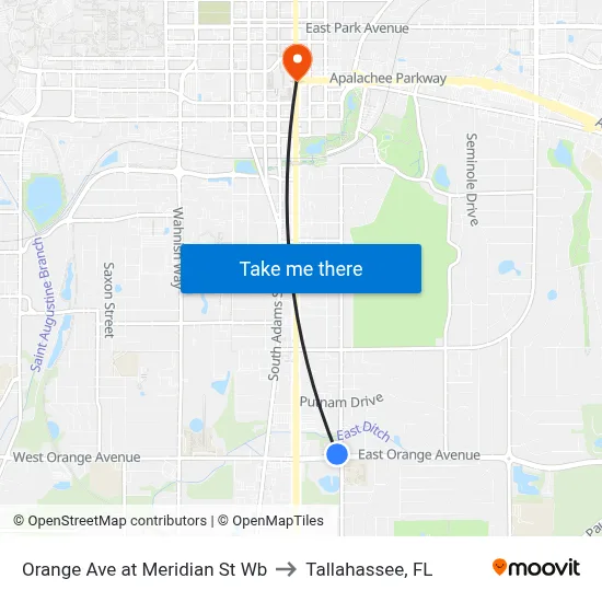 Orange Ave at Meridian St Wb to Tallahassee, FL map