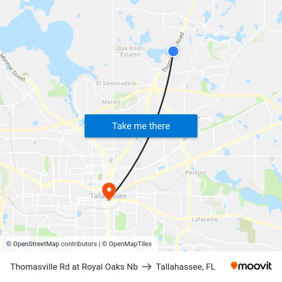 Thomasville Rd at Royal Oaks Nb to Tallahassee, FL map