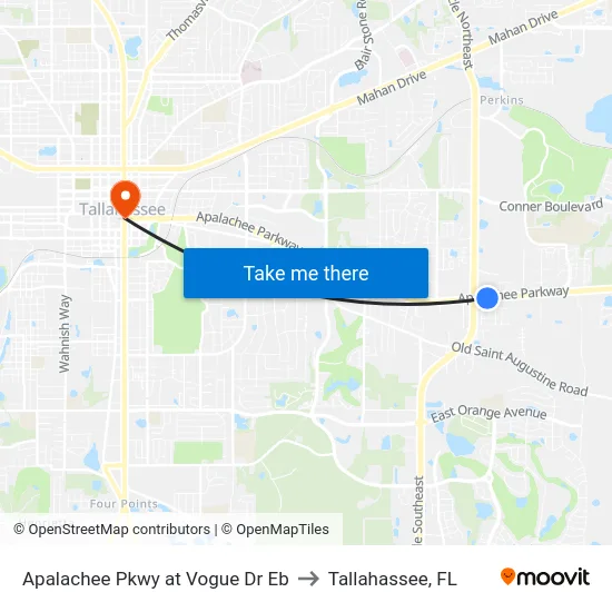 Apalachee Pkwy at Vogue Dr Eb to Tallahassee, FL map