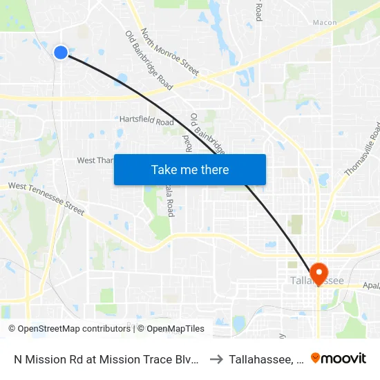 N Mission Rd at Mission Trace Blvd Sb to Tallahassee, FL map