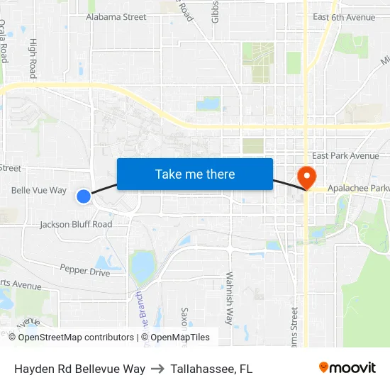 Hayden Rd Bellevue Way to Tallahassee, FL map