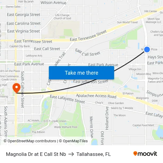 Magnolia Dr at E Call St Nb to Tallahassee, FL map