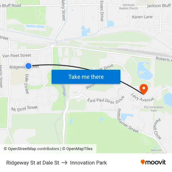 Ridgeway St at Dale St to Innovation Park map
