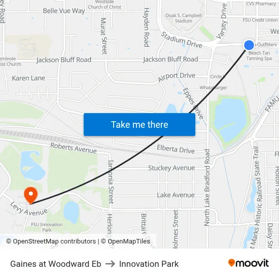 Gaines at Woodward Eb to Innovation Park map