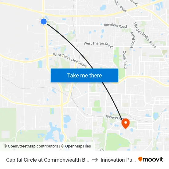 Capital Circle at Commonwealth Blvd to Innovation Park map