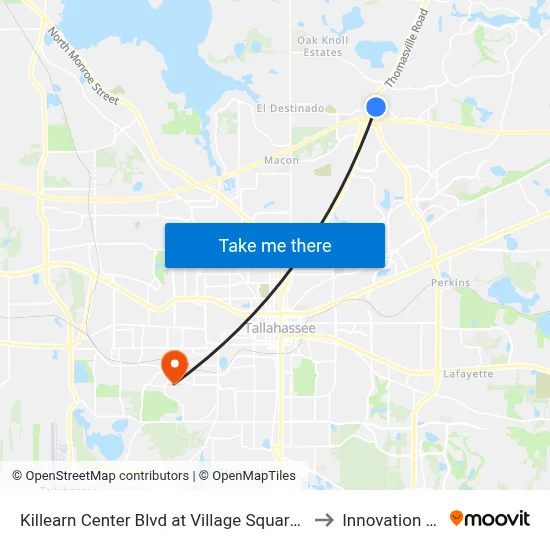 Killearn Center Blvd at Village Square Blvd Eb to Innovation Park map
