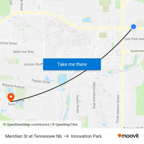 N Meridian St at E Tennessee St Nb to Innovation Park map