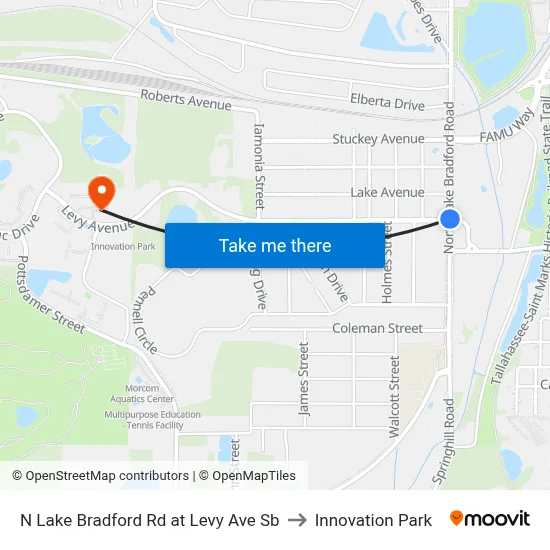 N Lake Bradford Rd at Levy Ave Sb to Innovation Park map