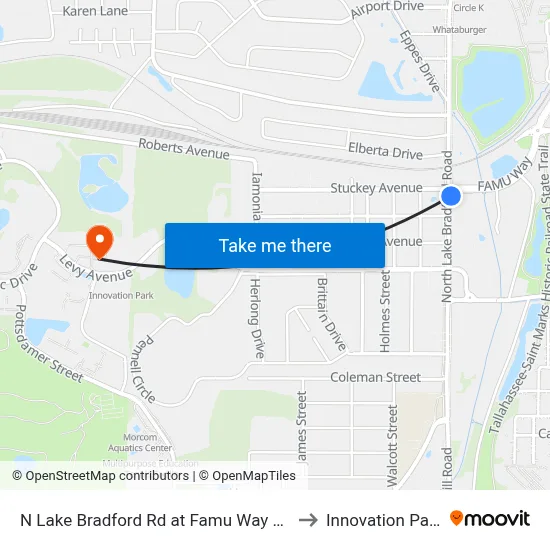 N Lake Bradford Rd at Famu Way Nb to Innovation Park map