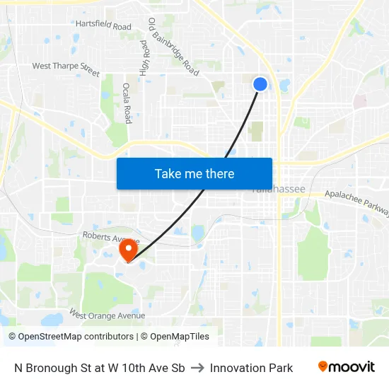 N Bronough St at W 10th Ave Sb to Innovation Park map