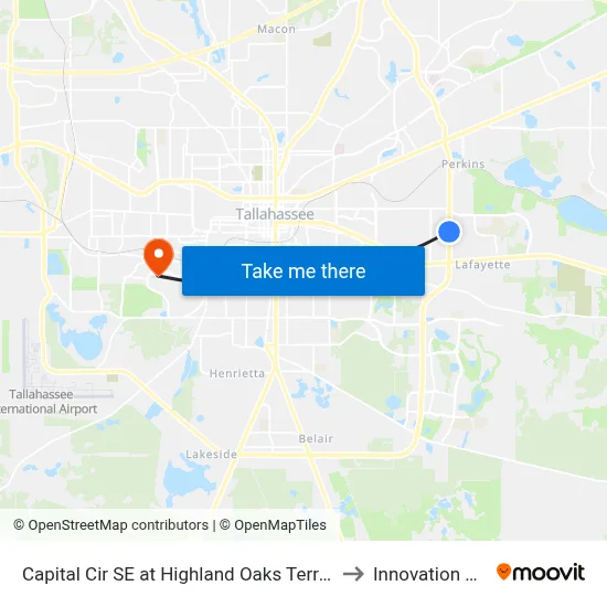 Capital Cir SE at Highland Oaks Terrace Sb to Innovation Park map