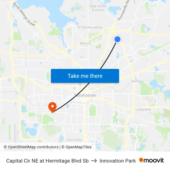 Capital Cir NE at Hermitage Blvd Sb to Innovation Park map