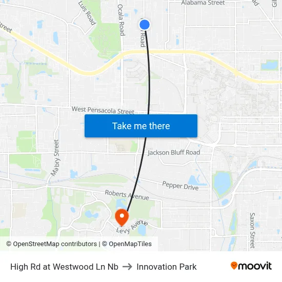 High Rd at Westwood Ln Nb to Innovation Park map
