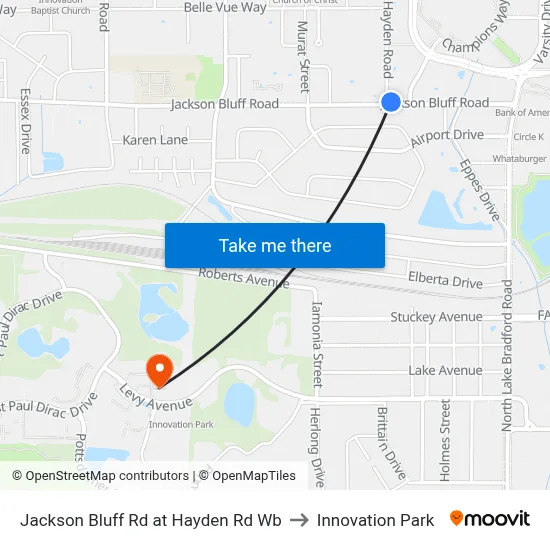 Jackson Bluff Rd at Hayden Rd Wb to Innovation Park map
