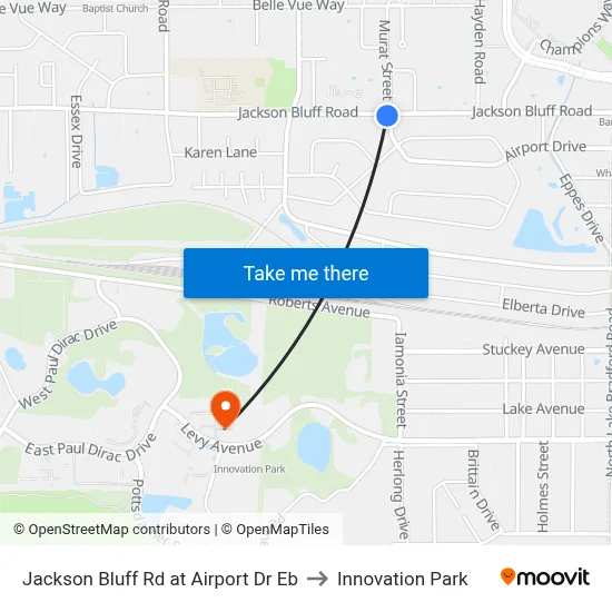 Jackson Bluff Rd at Airport Dr Eb to Innovation Park map