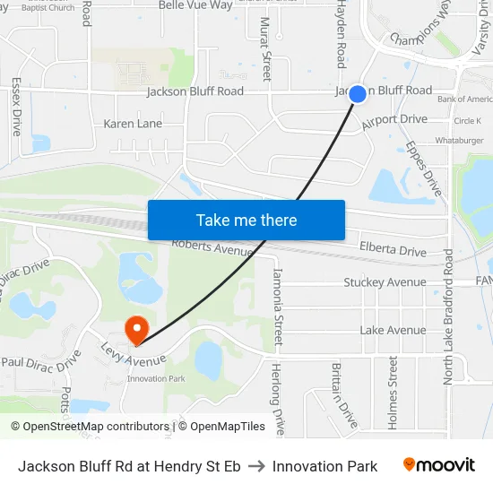 Jackson Bluff Rd at Hendry St Eb to Innovation Park map