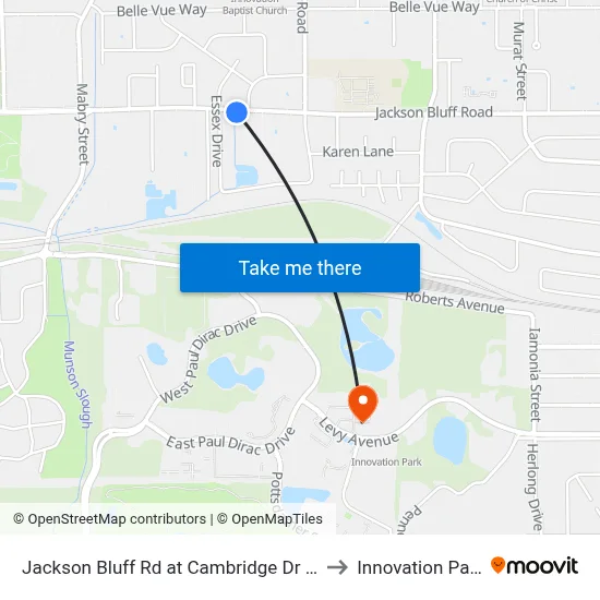 Jackson Bluff Rd at Cambridge Dr Eb to Innovation Park map