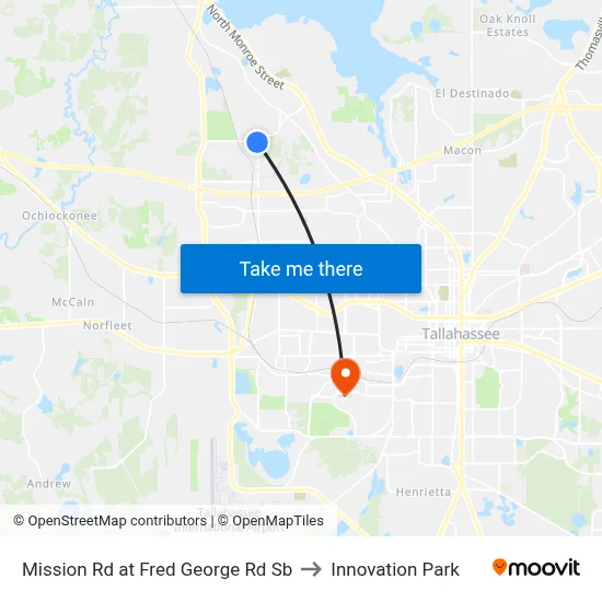 Mission Rd at Fred George Rd Sb to Innovation Park map