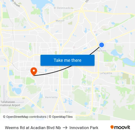 Weems Rd at Acadian Blvd Nb to Innovation Park map