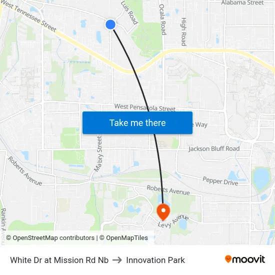 White Dr at Mission Rd Nb to Innovation Park map