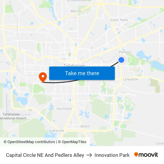 Capital Circle NE And Pedlers Alley to Innovation Park map