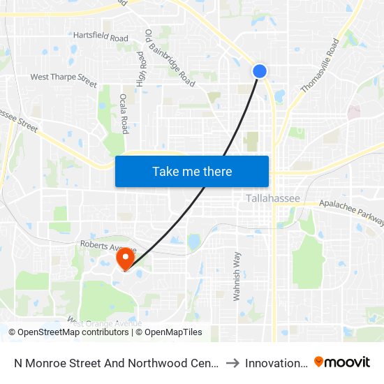 N Monroe Street And Northwood Center Boulevard to Innovation Park map