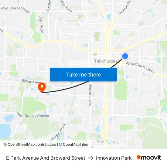 E Park Avenue And Broward Street to Innovation Park map