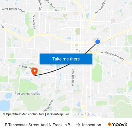 E Tennessee Street And N Franklin Boulevard to Innovation Park map