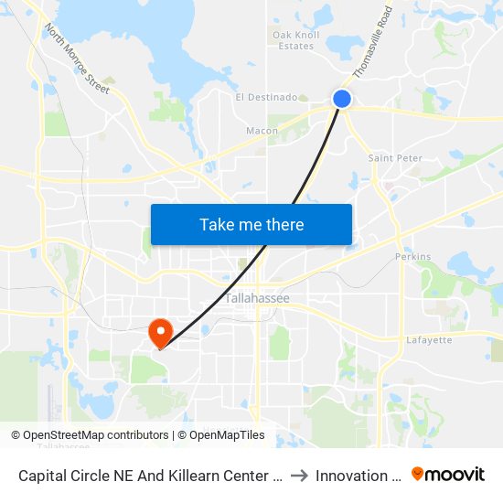 Capital Circle NE And Killearn Center Boulevard to Innovation Park map
