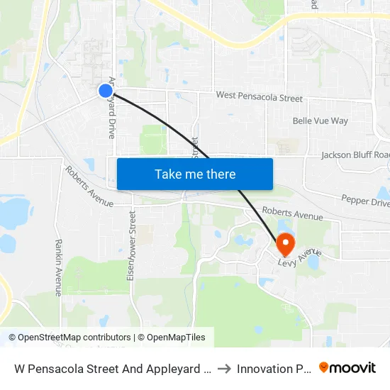 W Pensacola Street And Appleyard Drive to Innovation Park map