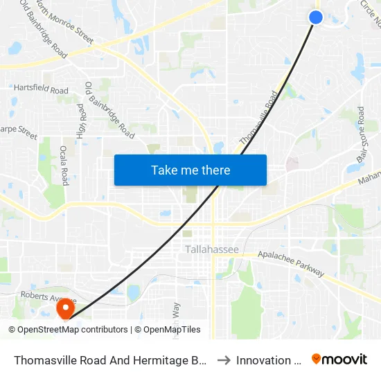 Thomasville Road And Hermitage Boulevard to Innovation Park map