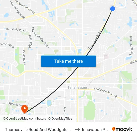 Thomasville Road And Woodgate Way to Innovation Park map