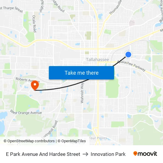 E Park Avenue And Hardee Street to Innovation Park map