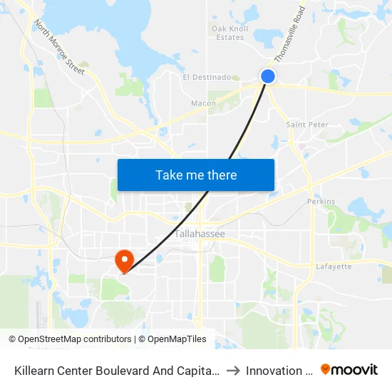 Killearn Center Boulevard And Capital Circle NE to Innovation Park map
