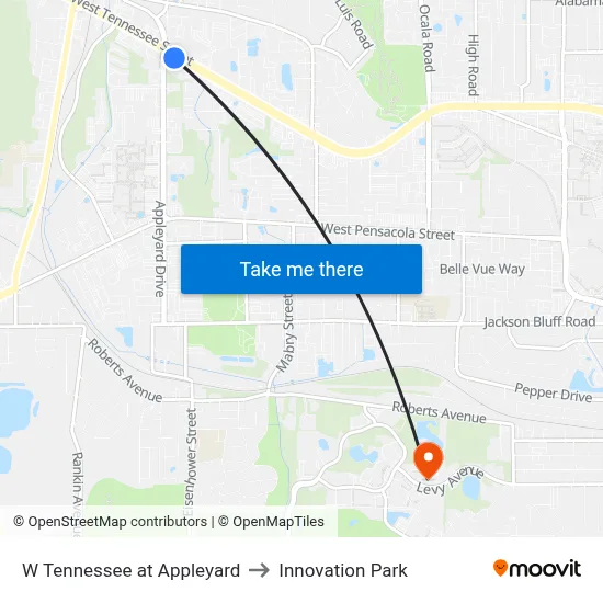 W Tennessee at Appleyard to Innovation Park map
