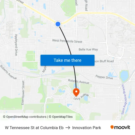 W Tennessee St at Columbia Eb to Innovation Park map