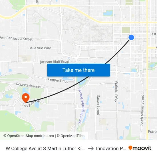 W College Ave at S Martin Luther King Wb to Innovation Park map